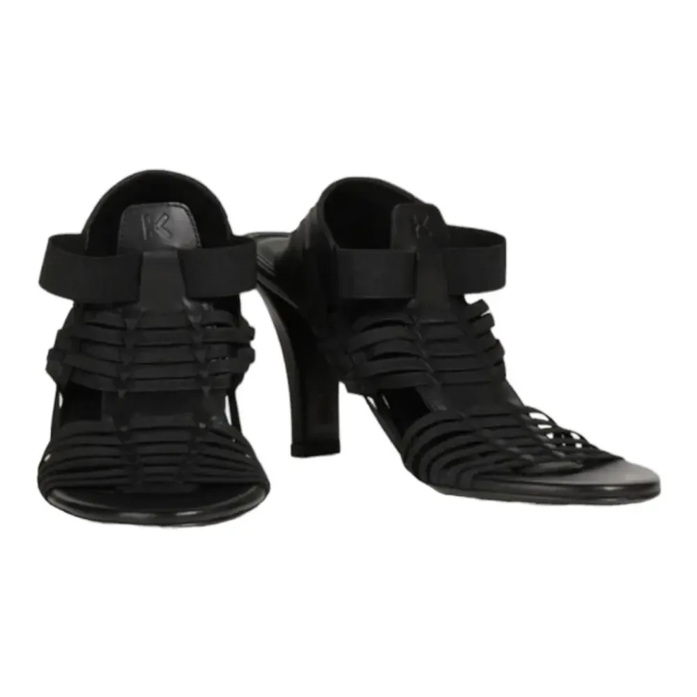 KENZO Greek Cutout Braided Leather Heeled Sandals Black US8 NIB